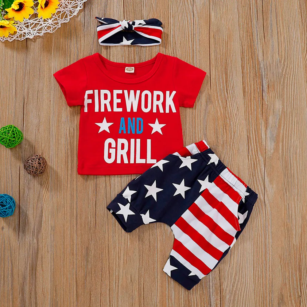 US Flag Independence Day 4th of July Stars and Stripe Patriotic Shirt Shorts Set Outfit Toddler Boy Clothes Roupa Infantil 2019