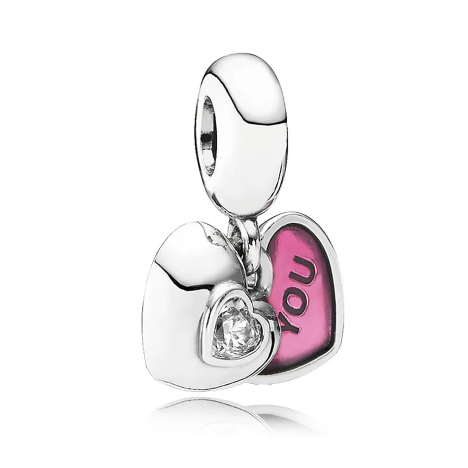 

Authentic 925 Sterling Silver DIY Jewelry You & Me Two-Part Dangle Pendant fit Pandora Bracelet Fuchsia Enamel