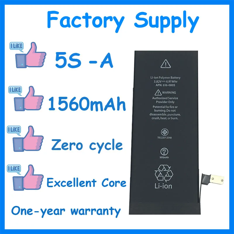 

DaDaxiong 100pcs/lot Factory Supply 1560mAh Battery for iPhone 5S 5GS Genuine zero cycle replacement repair parts 5S-A
