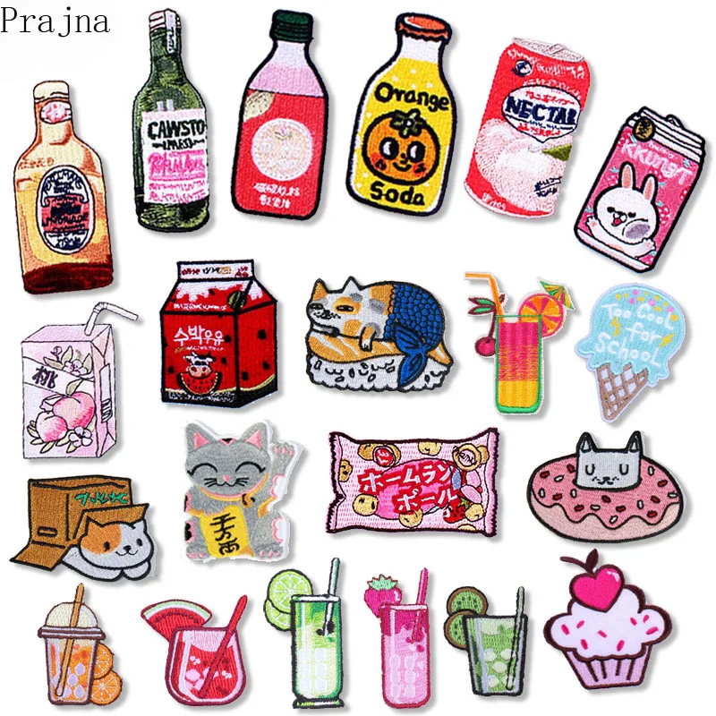 

Prajna Watermelon Milk Patch Japan Chihuahua Dog Anime Embroidered Iron on Patches Stickers On Clothes Cat Rainbow Patch Stripe