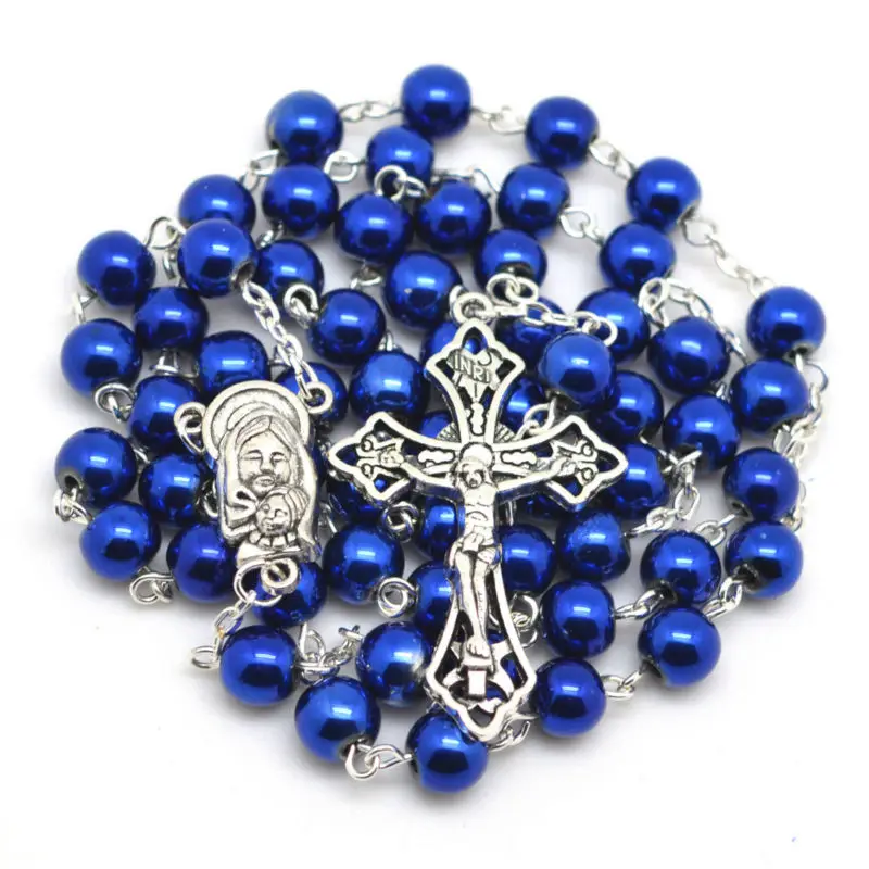 Модные синие круглые бусины из гематита католические четки высокое качество