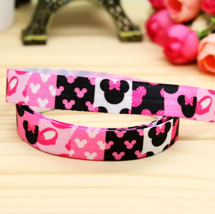 

DHK 5/8'' Free shipping Fold Elastic FOE minnie printed headband headwear hairband diy decoration wholesale OEM C06