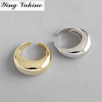 

ying Vahine Hip-hop Style Gold and Silver Ring 925 Sterling Silver Thick and Wide Arc-shaped Open Rings for Women anillos mujer