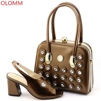 

OLOMM Coffee Color Italian Shoes and Bags To Match Shoes with Bag Set Bag and Shoes Set Italy African Shoes and Matching BagsY-4