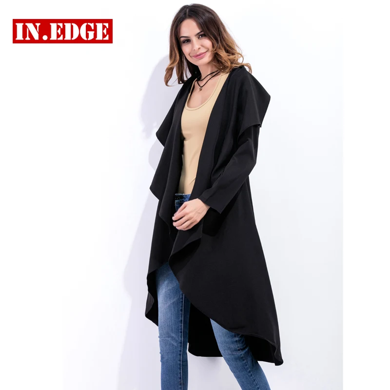 

Autumn Woman Asymmetric Open Stitch Long Trench Coat Waterproof Raincoat Female Slim Casual Outerwear Black Elastic Classic 2XL