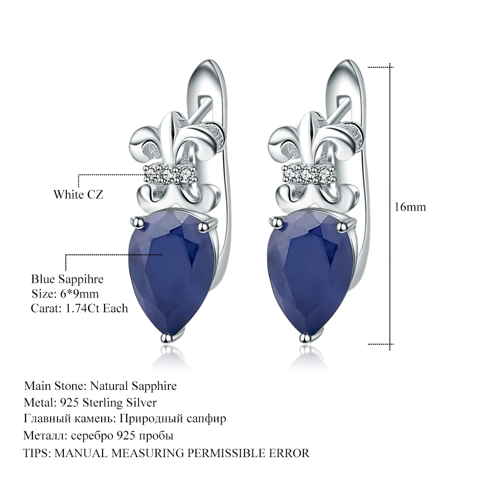 Драгоценный камень балетные костюмы Твердые 925 пробы серебряные ювелирные украшения натуральный синий сапфир камень великолепные висячие серьги для женщин