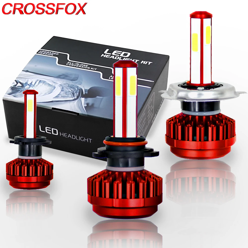 CROSSFOX автомобилей головной светильник светодиодный H4 9003 HB2 H8 H9 H11 9005 9006 HB3 HB4 H7 светодиодный Замена лампы светильник 6000K 8000Lm 12V 4 боковые лампы
