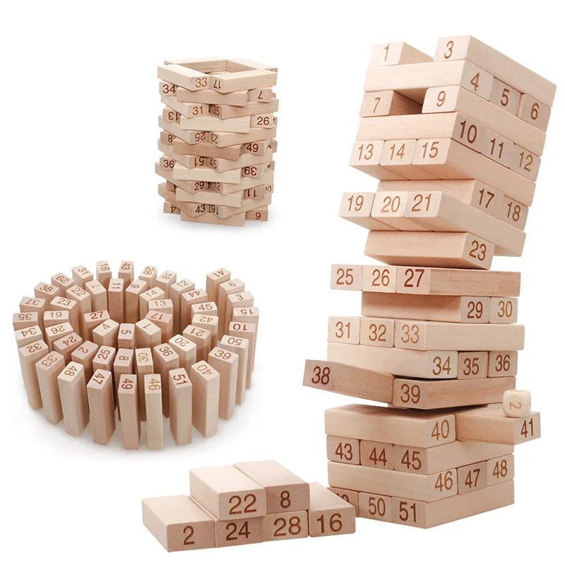

51PCS Educational Toys Wooden Building Blocks set Large Jenga Parents Interact with Baby early development wooden toys
