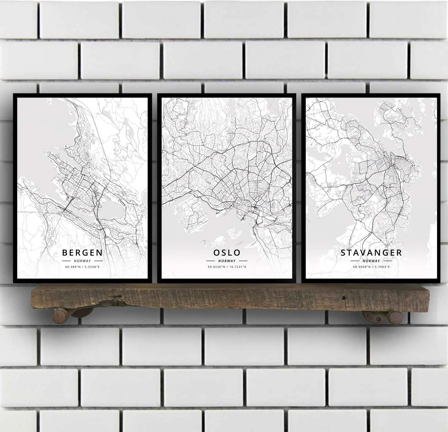 

Bergen Oslo Stavanger Trondheim Norway Map Poster