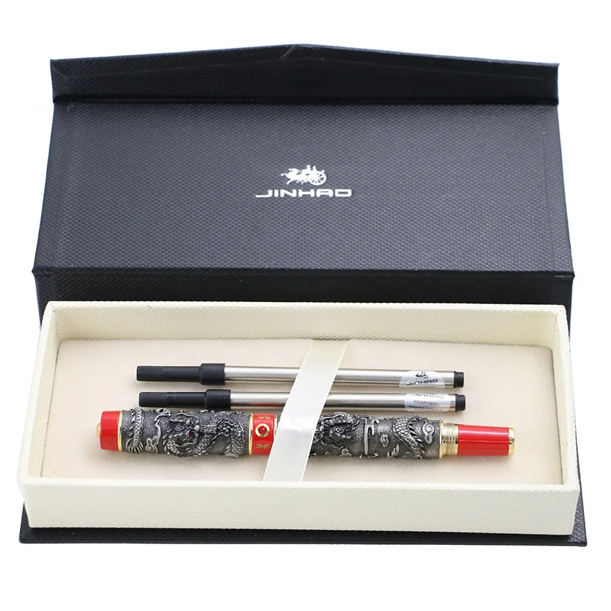 Ancient silver-red Высокое качество Jinhao Dragon шариковая ручка Роскошная металлическая шариковая ручка древнее серебро 0,7 мм перо канцелярские принадлежности для офиса и школы - Цвет: Ancient silver-red