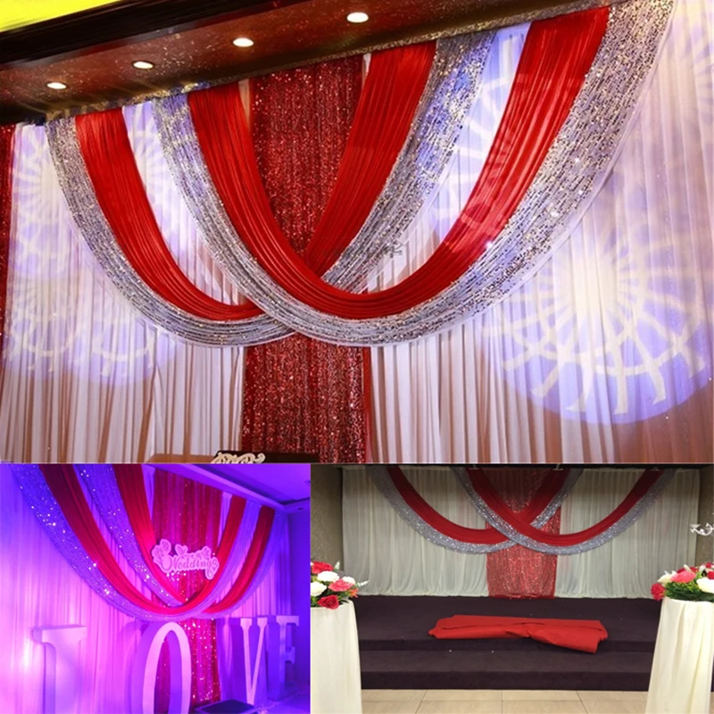 

Luxury 3*6m White and red ice Silk sequin Wedding Backdrop Wedding Curtain Backdrop Wedding Drape