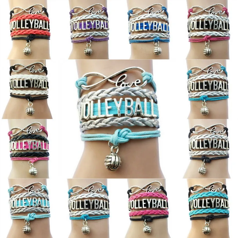 

Infinity Love Volleyball Bracelets- Handmade Sports Team Club Lovers Cheering Jewelry Gift Leather Wrap Charm