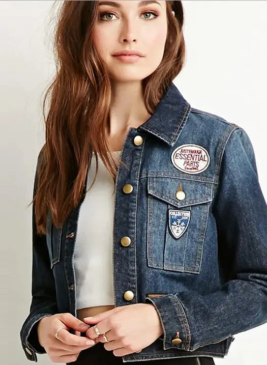 wholesale 2018 new relaxed fit slim denim for women girl jacket blue