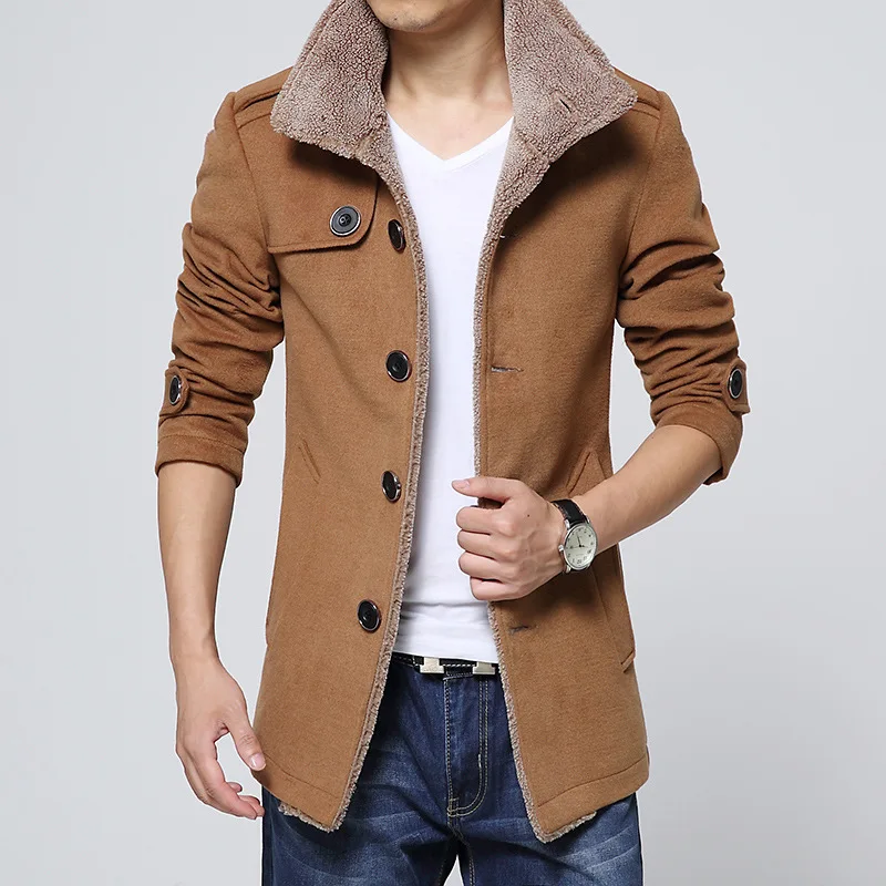 

2019 autumn winters favors male lambs wool tweed jacket, paragraph dust coat grows in men