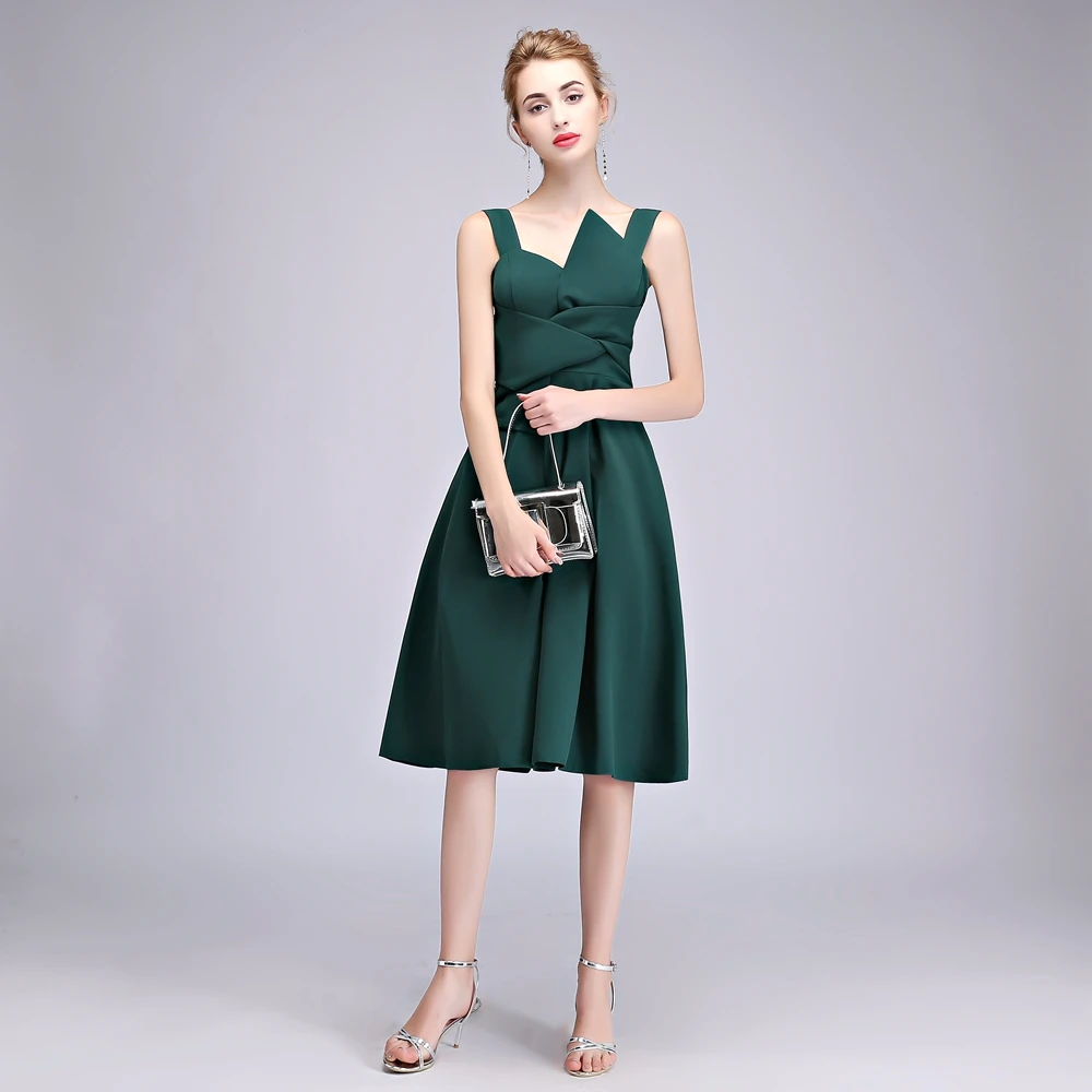 Просвет простые элегантные Короткие вечерние платья без рукавов темно Зелёный чай-длина простое платье для вечеринки, официального приема; Robe De Soiree