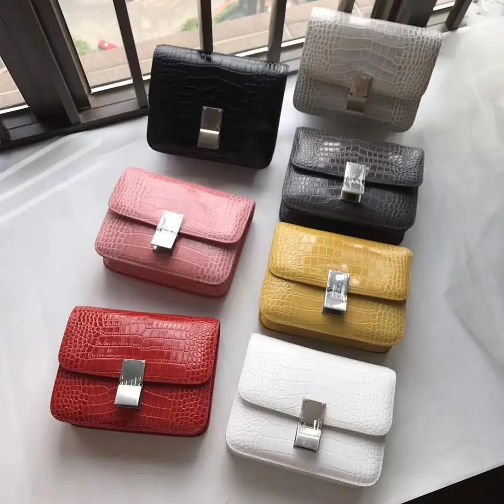 

free shipping2019 new tofu style silver hardware fashion trend genuine cow leather alligator women shoulder bag &crossbody bag
