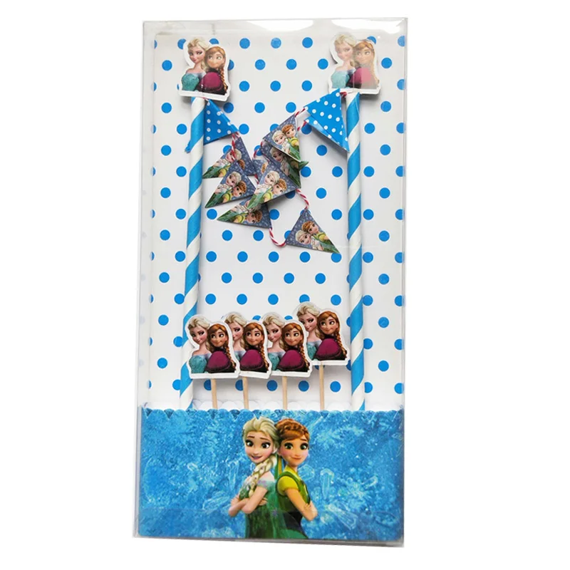 

6pcs pretty Frozen Ice Princess Elsa ana Minnie Cupcake topper Flag wrapper for Kids boys girls birthday party cake decoration