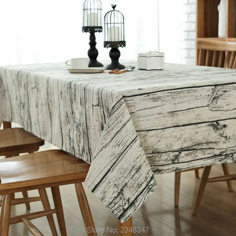 

Vintage Fashion Cotton Linen Wooden Grain Table Cloth Cover Photography Prop Picnic Custom Made Size Square Rectangular Washable
