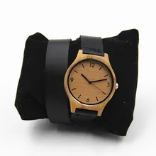 100% Natural de Madera de Bambú Retro Reloj Para Regalo Con Largas Correas De Cuero Genuino de Las Mujeres Ronda Janpen Movimiento de Cuarzo