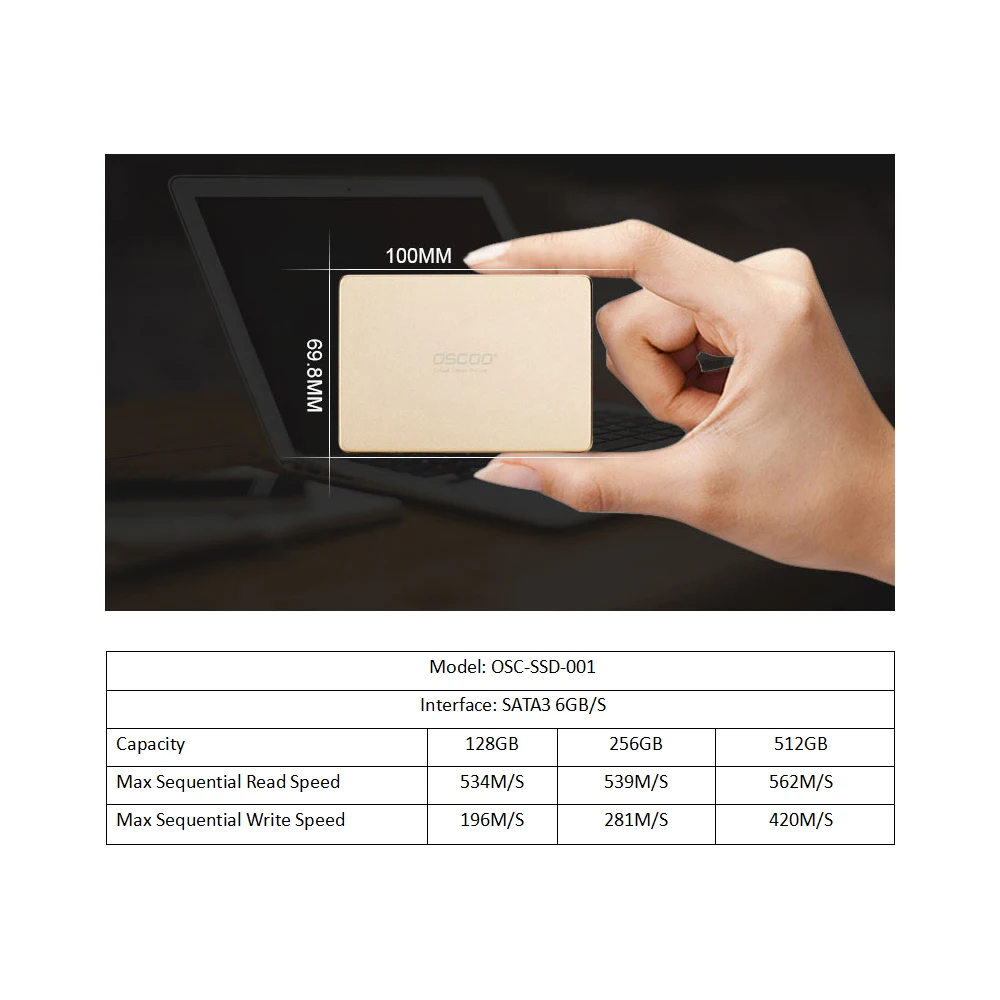  OSCOO SSD Solid State Disk SATA III 6 GB/s 128 GB 256 GB 512 GB 25 zoll SSD Festplatte für PC Lapto