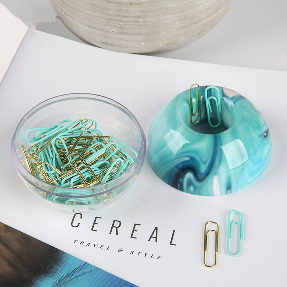 blue paper clips dispenser holder gold