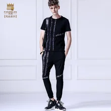 Fanzhuan/, новая модная повседневная мужская летняя футболка с короткими рукавами, комплект с девятыми штанами, костюм 7110571, черный, тонкий