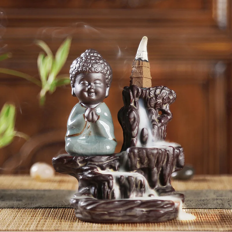 Благовония статуя Будды пирамидки благовоний керамический Курильница с дымом M - Цвет: 18