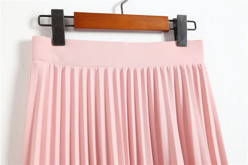 Осенние новые модные женские Высокая талия однотонная плиссированная Половина Длина эластичная юбка Акции Леди Черный, Розовый