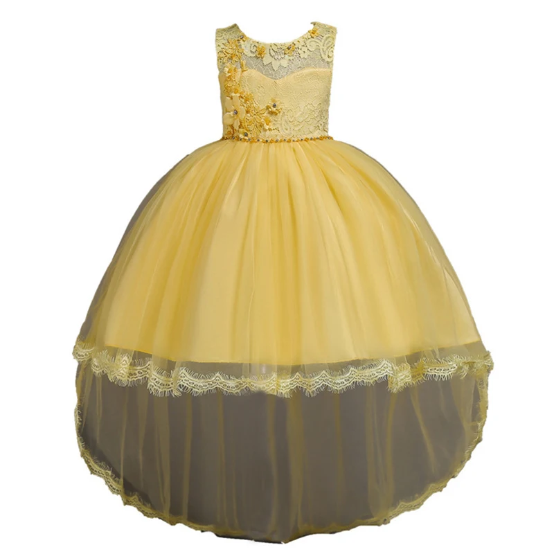 

Lovely Lace Flower Princess Dress for Girl 0-12 Y Baby Girl Yellow Wedding Party Tulle Dress Vestido Kids Birthday Clothes BW124