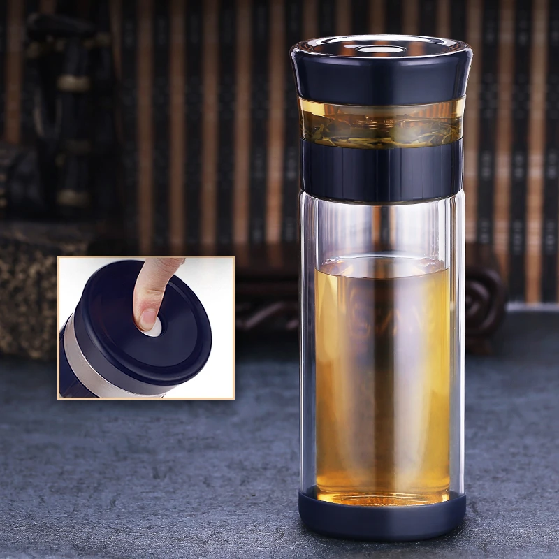 Стеклянная кружка с двойными стенками 300 мл|double glass tea bottle|double walldrinking cups |