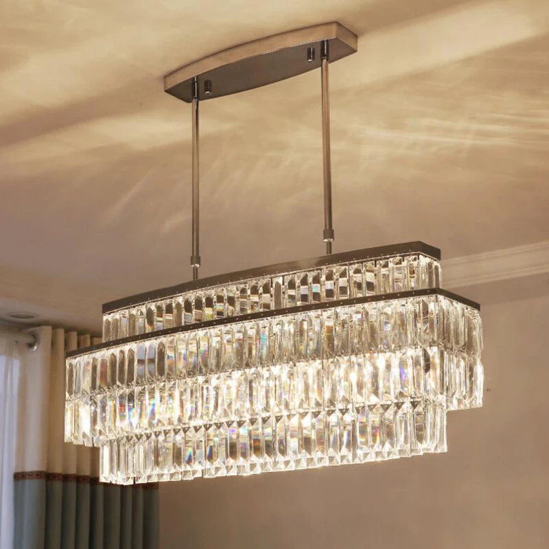 

jmmxiuz Modern Crystal Chandelier For Dining Room Rectangle Chandeliers Lighting Kitchen Island Crystal Chandelier