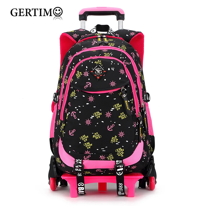

Kids Girls Trolley Schoolbag Luggage Bags Backpack with Wheels Latest Removable Travel Bags Children School Bags With 2/6 Wheels