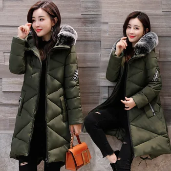 

Plus Size 3XL Winter Women Cotton Clothing Fur Hooded Thick Warm Wadding Jacket Female Slim Letter Chaqueta Mujer 2017 New DJ51