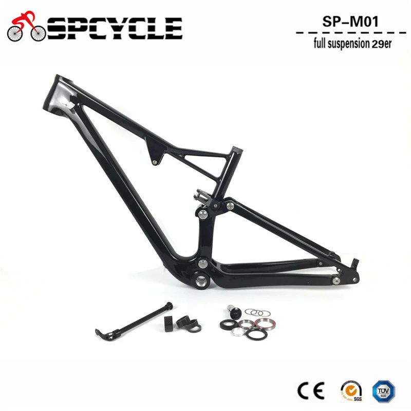 Clearance Spcycle T1000 Carbon Full Suspension Frame 29er Carbon MTB Frame Mountain Bike Carbon Frames BSA Thru Axle Rear Shock 165*38mm 1