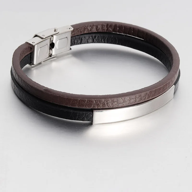 NAIQUBE кожаный мужской браслет двойной старинный кожаный браслет мужской магнитный браслет на застежке из нержавеющей стали ювелирные изделия - Окраска металла: Steel color