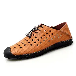 Модные мужские кожаные кроссовки на плоской подошве, дышащая мужская повседневная обувь, прогулочная обувь, коричневые удобные мужские
