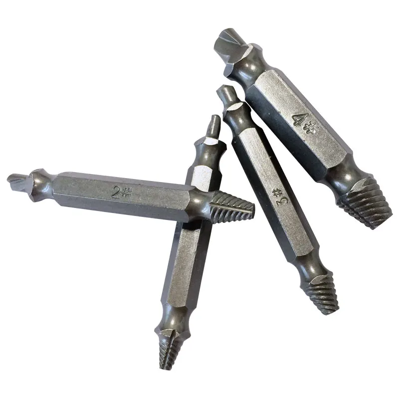 4Pcs Screw Extractor Drill Bits Guide Set Broken Damaged Bolt Remover Double Ended Damaged Screw Extractor 1# 2# 3# 4#