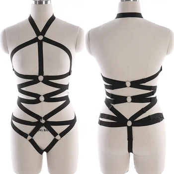

Full Body Harness Set BlackLingerie for Women Garter Sexy Harness Goth Pentagram Erotic Festival Rave Dance Fetish Cosplay Wear