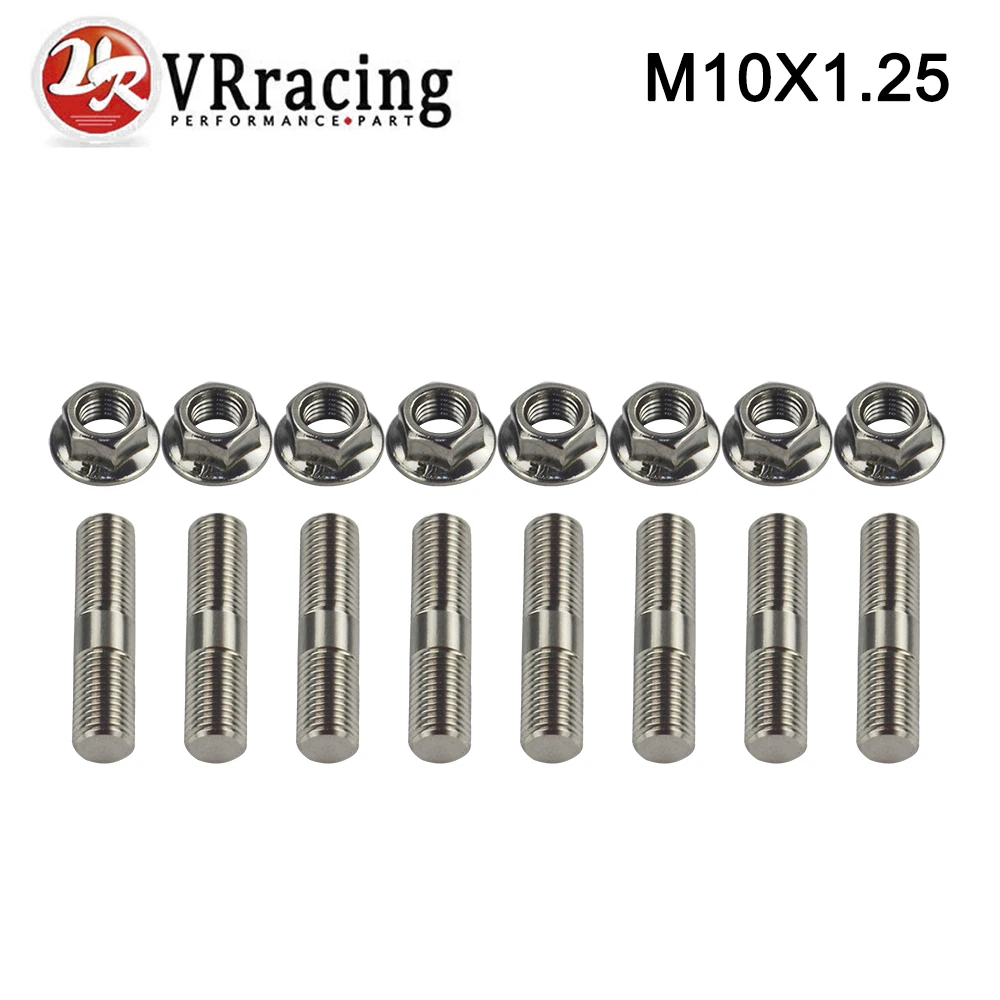 VR RACING 8 pcs 10mm Stainless Steel Exhaust Studs & Serrated Nuts