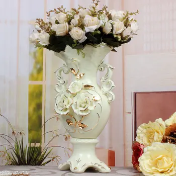 

European Mediterranean handmade ceramic vase flower jade porcelain gilt table features crafts ornaments