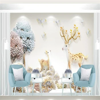

beibehang wall papers home decor Custom wallpaper 3d Nordic relief money tree elk brick wallpaper 3d Children's room wallpaper