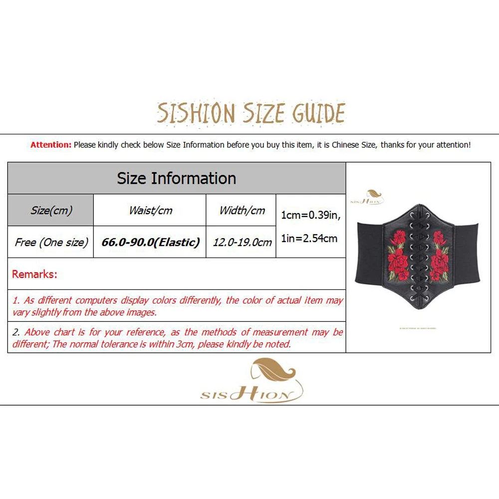 SISHION Corsets and Bustiers Gothic Embroidery Floral Flower Lace-up Underbust Corset Elastic Cinch Waist Belt Sexy Black VB0009