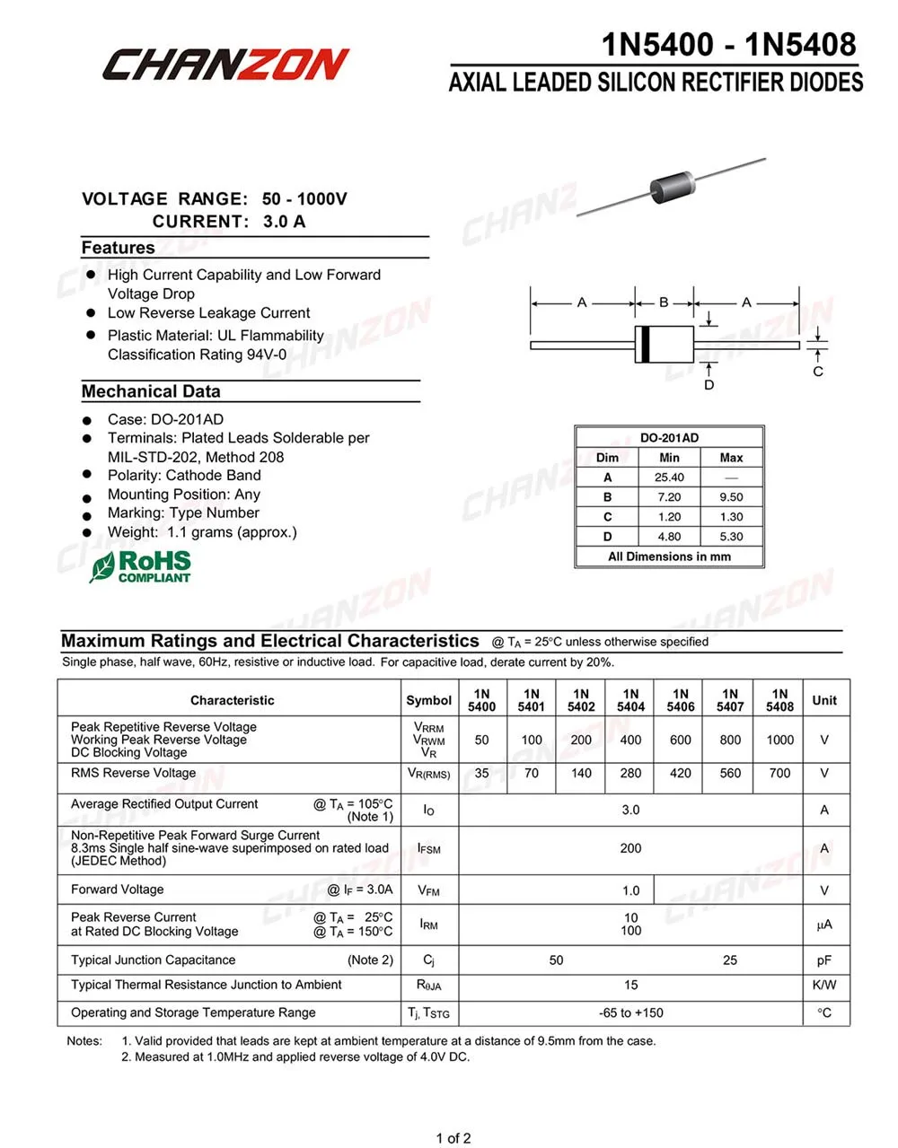 50PCS 1N5406 IN5406 600V 3A Rectifie Diodes NEW 50PCS 1N5406 IN5406 600V 3A Rectifie Diodes NEW