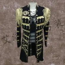 New Men’s long coat Male singer costumes right Zhi-Long with paragraph black tassel Windbreaker Nightclub bar DJ stage clothing