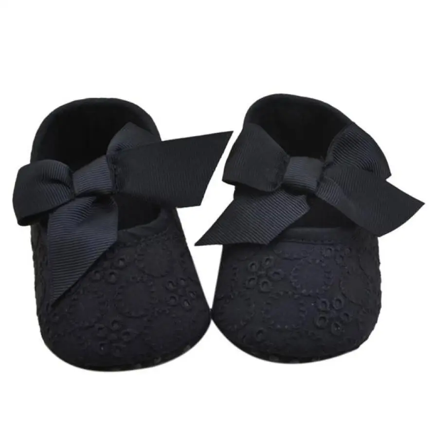 Первые ходунки для маленьких принцесс; сезон осень; первые ходунки для новорожденных девочек; детская обувь для новорожденных; модельные туфли с бантом; BTTF - Цвет: Black