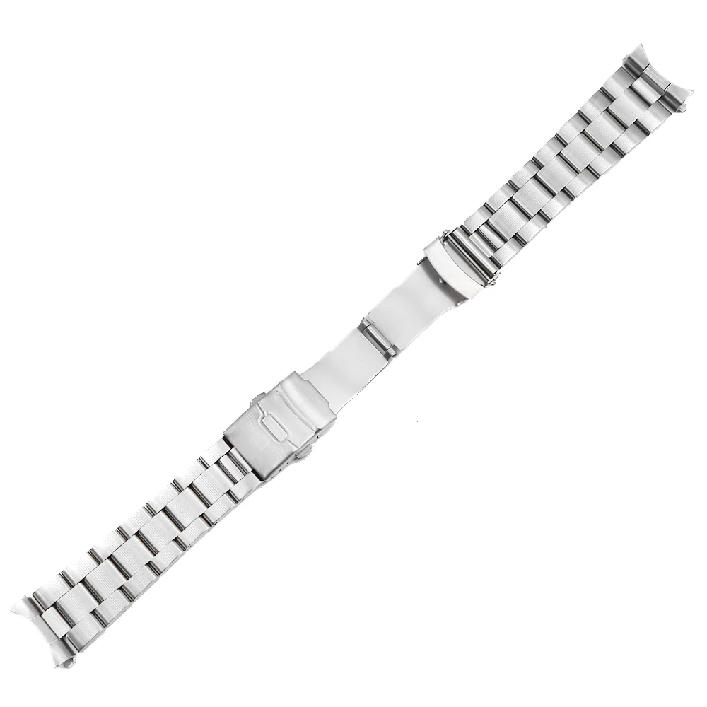 CARLYWET 20 22mm Silver Brushed Hollow Curved End Solid Links Replacement Watch Band Strap Bracelet Double Push Clasp For Seiko