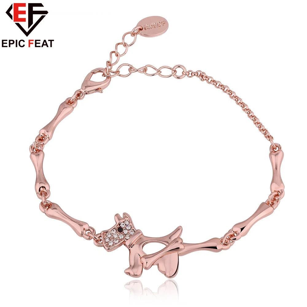 EPICFEAT 2017 Beagle Dog and bones Pendants Bracelets Animal Crystal Rose gold Cute Wrist Chain Women Fashion Jewelry PB072 |