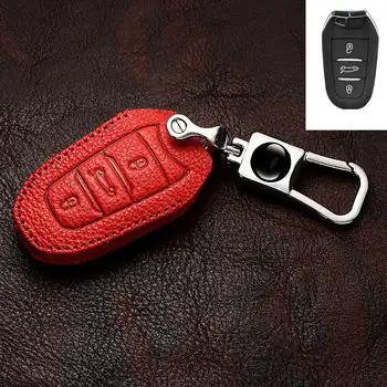 

Genuine Leather Car Key Case Flip Remote Protect Cover For Citroen C4 CACTUS C5 C3 C4L Peugeot 508 2008 3008 408 Holder Retro