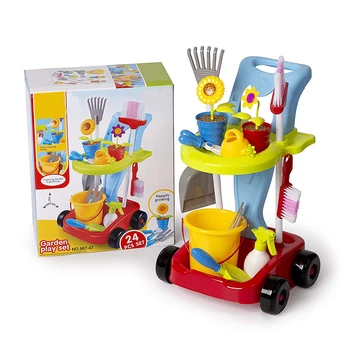 

24 Pcs/set Kids Cleaning Set Watering Can Trowel Shovel Pretend Potted Flower Gardening Trolley Toys Play Toy Dropshiping