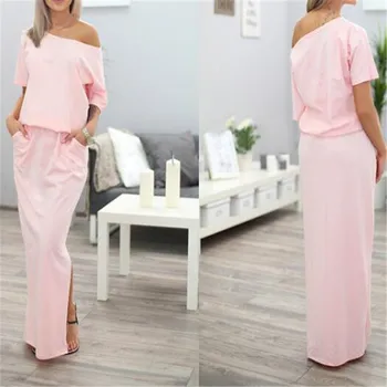 

2019 Summer Dress Maxi Long Dress Robe Casual Sexy Loose Elegant Dress Side open pockets Women Party Dresses Vestido de festa